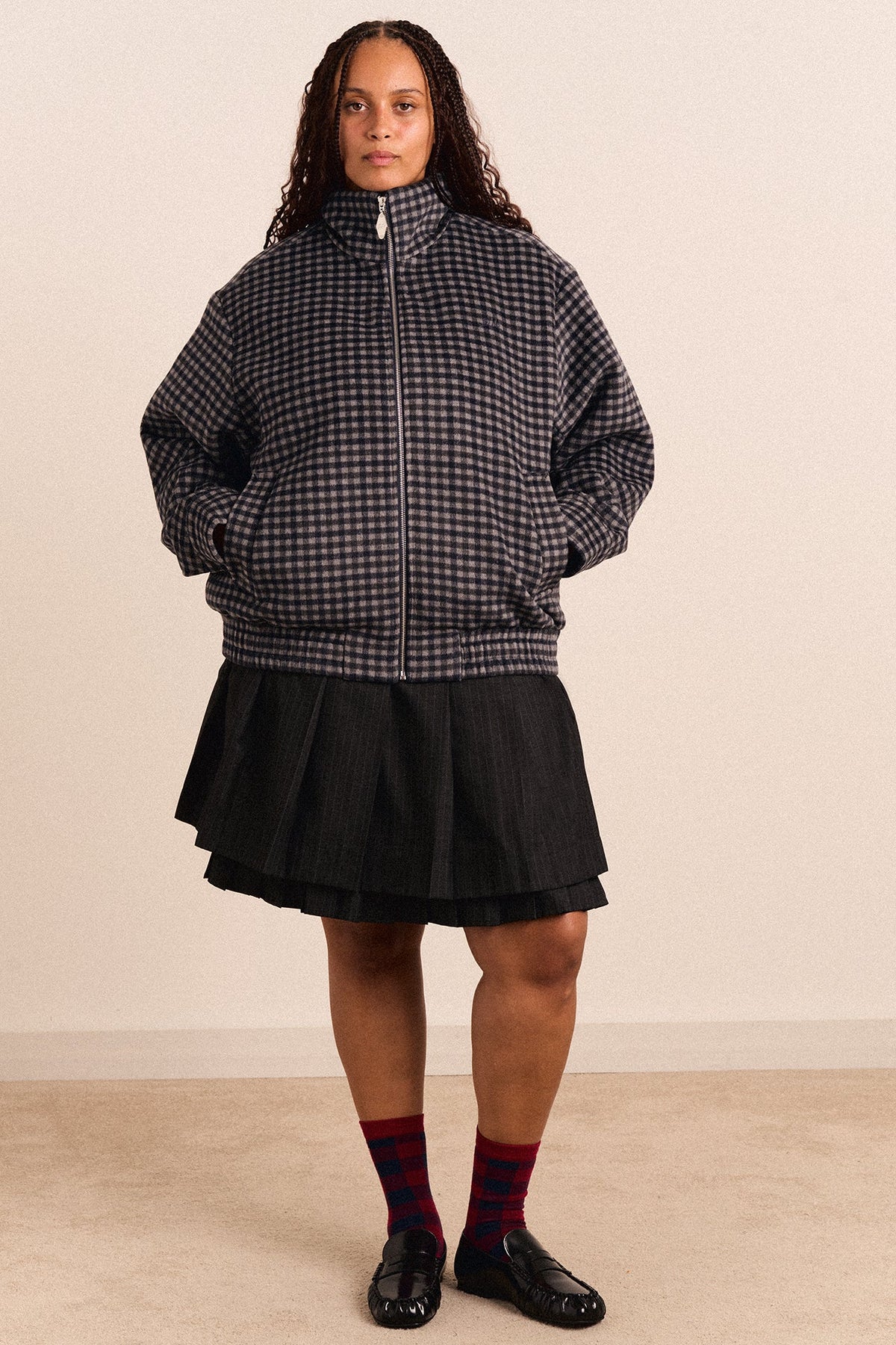 Pixie Wool Blend Bomber - Willow Gingham