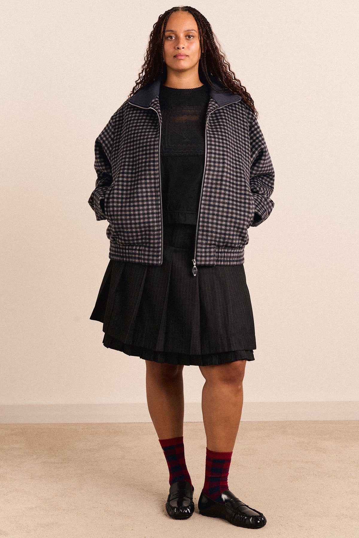 Pixie Wool Blend Bomber - Willow Gingham
