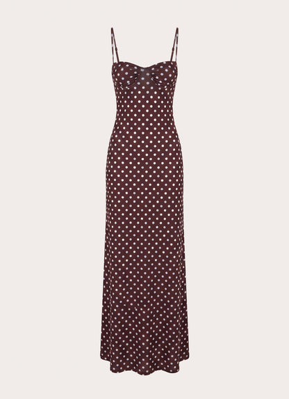 Vamonos Maxi Dress - Chocolate Blue Dot
